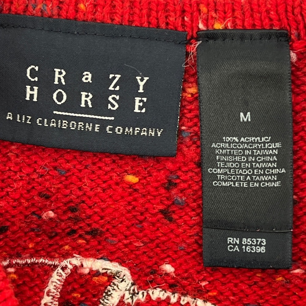 Crazy Horse Liz Claiborne Red Christmas Cat Knit Sweater Vest Zip Front Medium - Picture 7 of 9